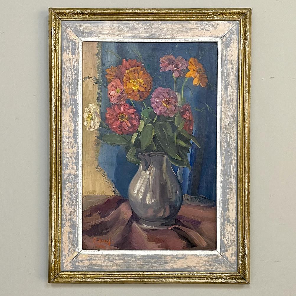 Hand-Painted Antique Framed Oil Painting on Canvas by Zollepx For Sale
