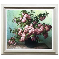 Cuadro antiguo al óleo sobre lienzo Bodegón floral de E. Devos