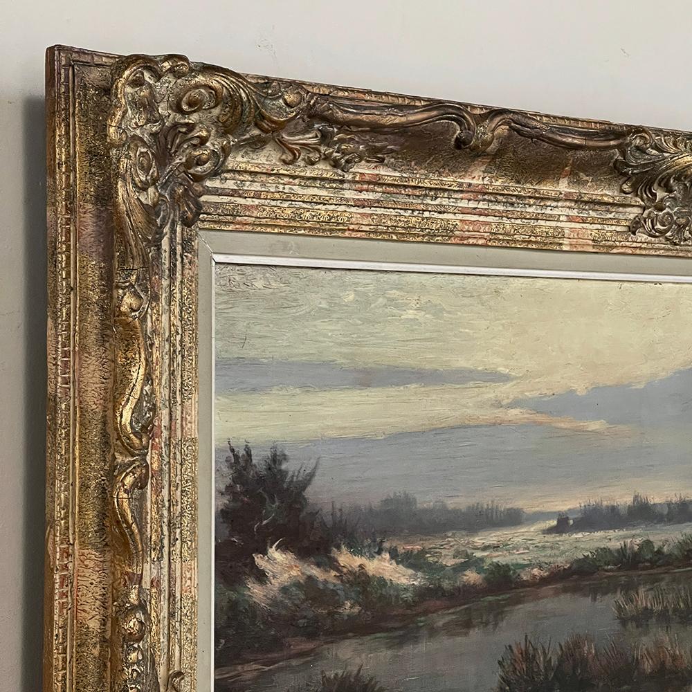 Peinture à l'huile ancienne encadrée sur toile en vente 5