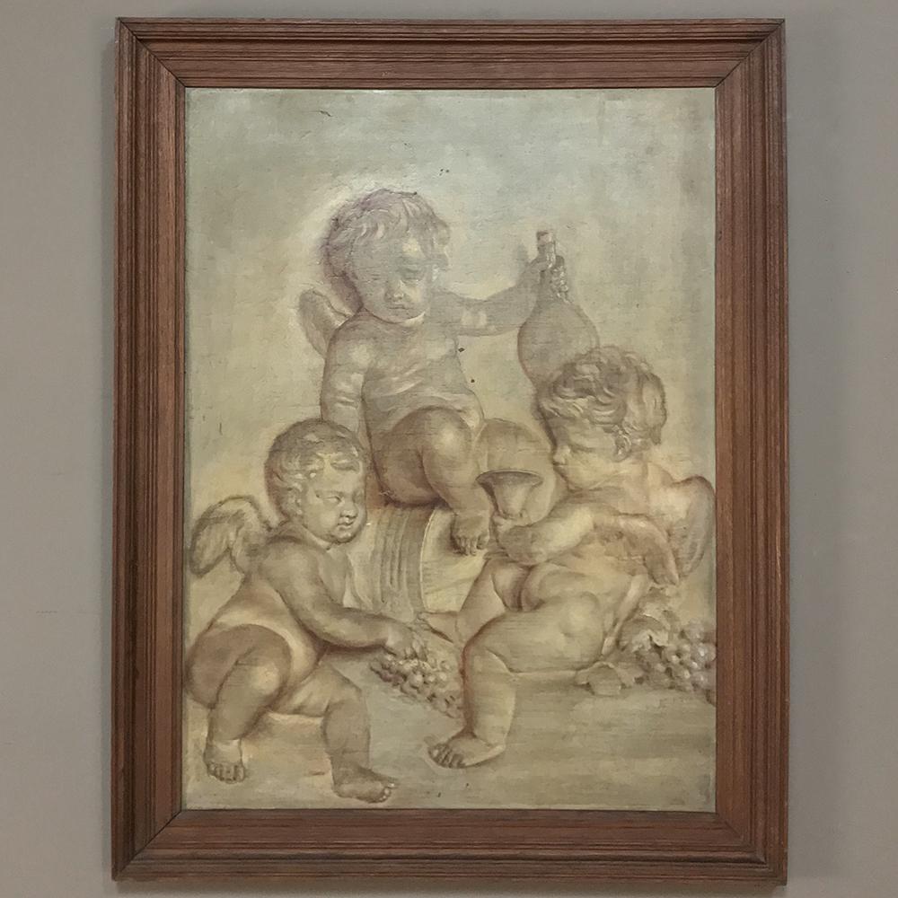 Français Ancienne peinture à l'huile encadrée sur toile en vente