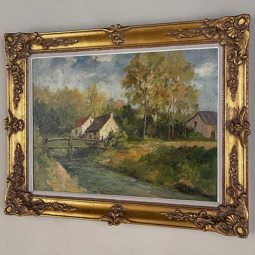 Belge Peinture à l'huile ancienne encadrée sur toile en vente
