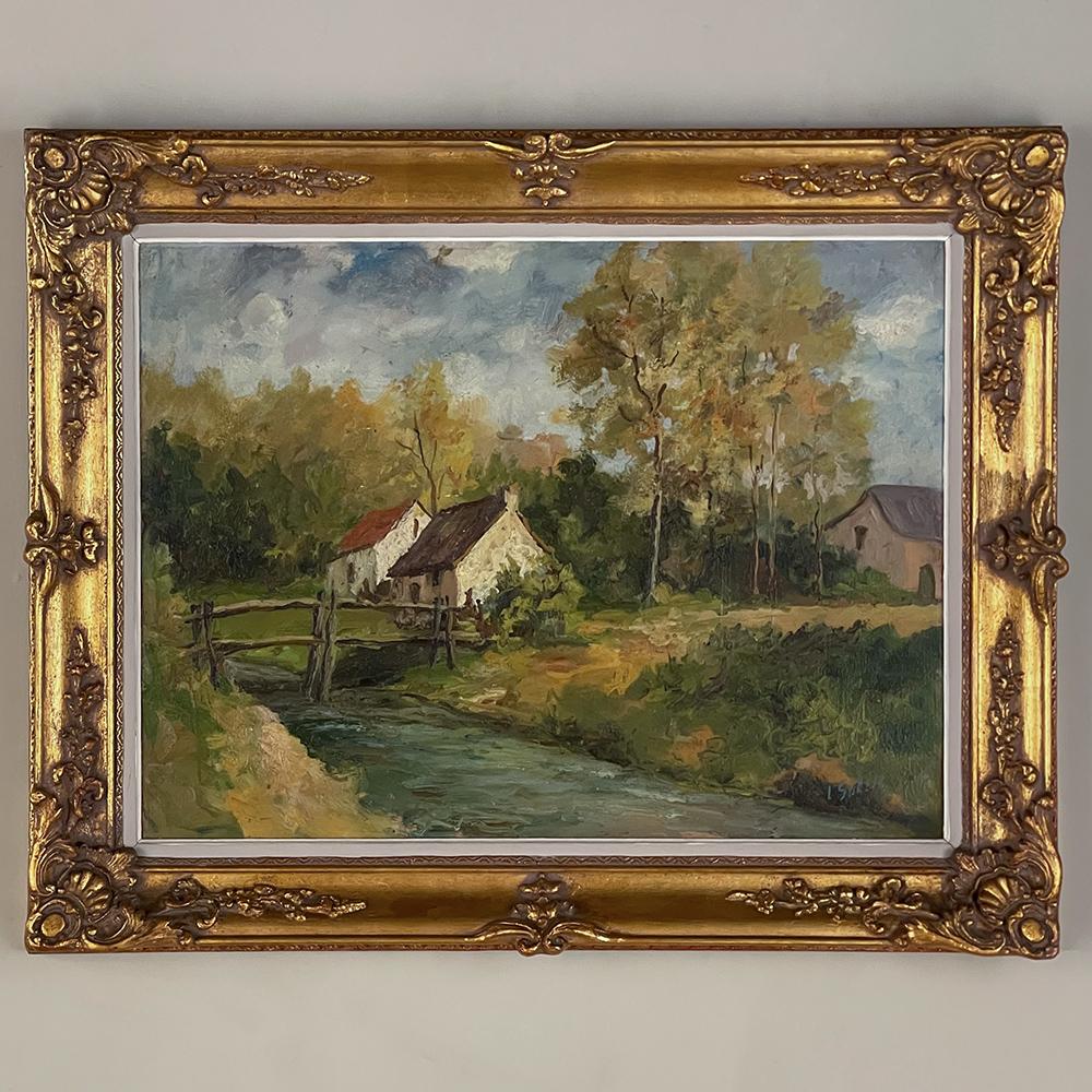 Hand-Painted Antique Framed Oil Painting on Canvas For Sale