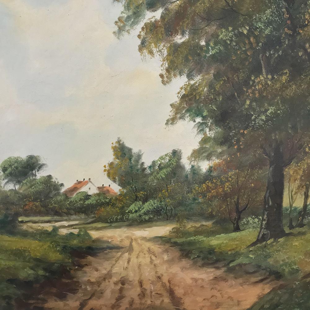 Belgian Antique Framed Oil Painting on Canvas, Landscape