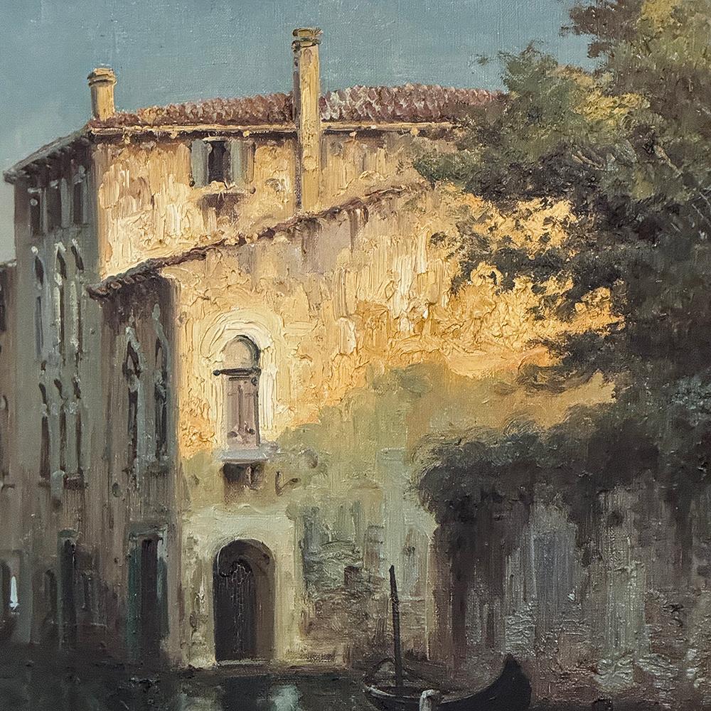 Antique Framed Oil Painting on Canvas of Venice by Mauretti For Sale 3