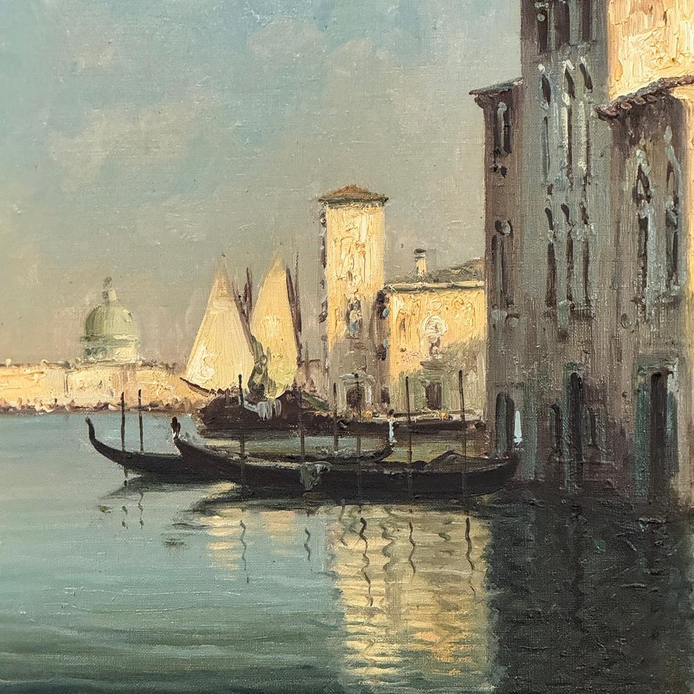 Antique Framed Oil Painting on Canvas of Venice by Mauretti For Sale 4