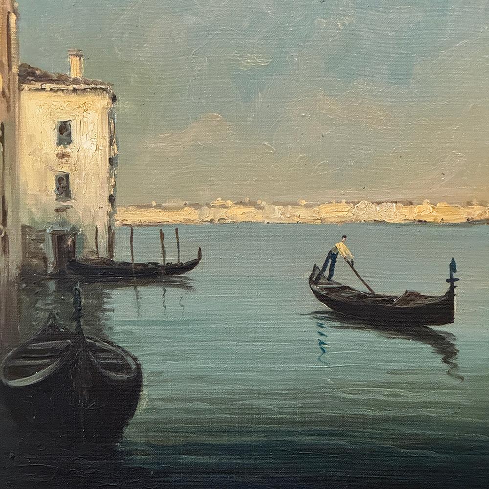 Antique Framed Oil Painting on Canvas of Venice by Mauretti For Sale 5