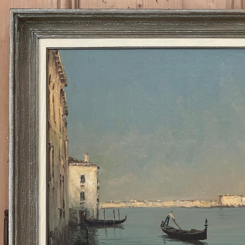 Italian Antique Framed Oil Painting on Canvas of Venice by Mauretti For Sale
