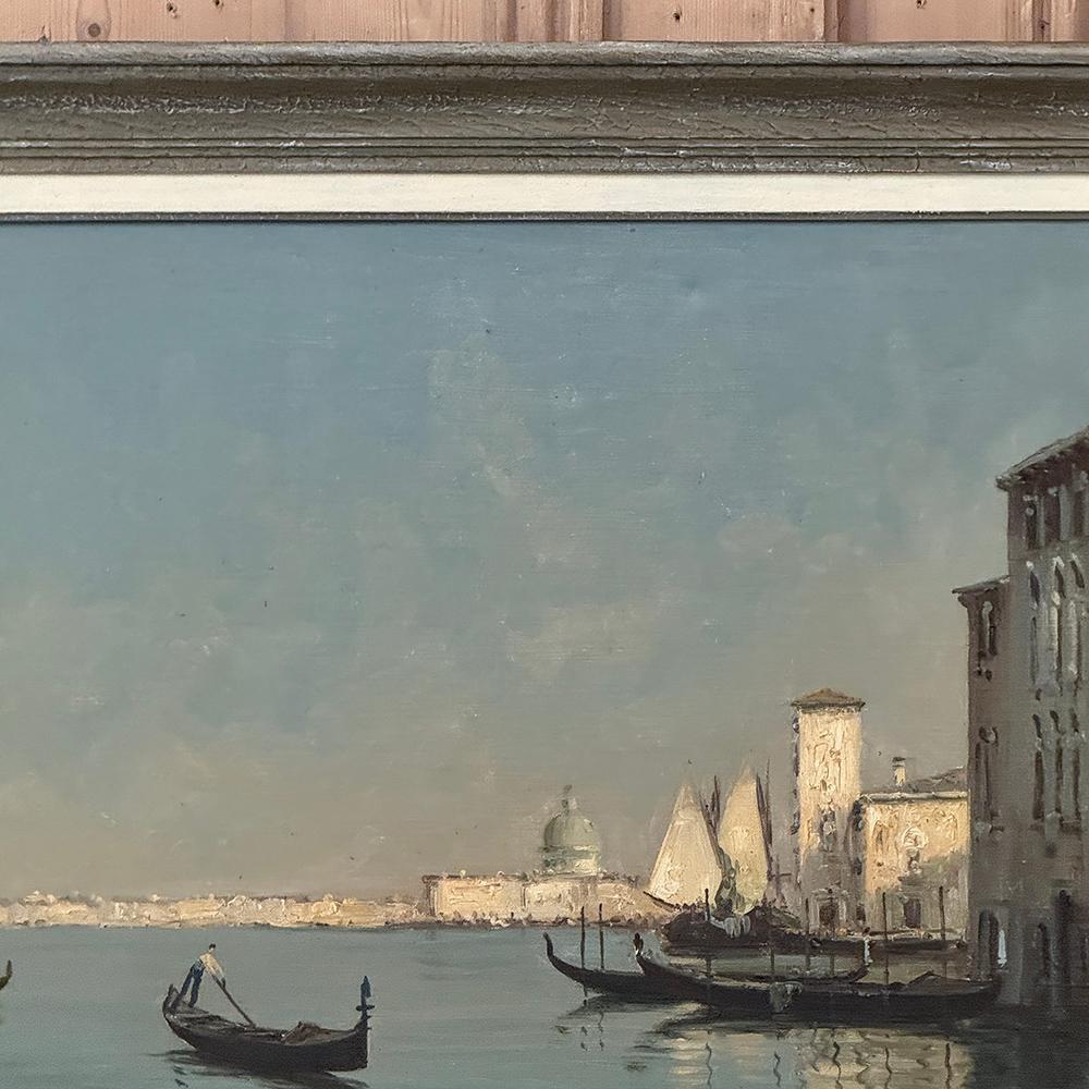 Hand-Painted Antique Framed Oil Painting on Canvas of Venice by Mauretti For Sale