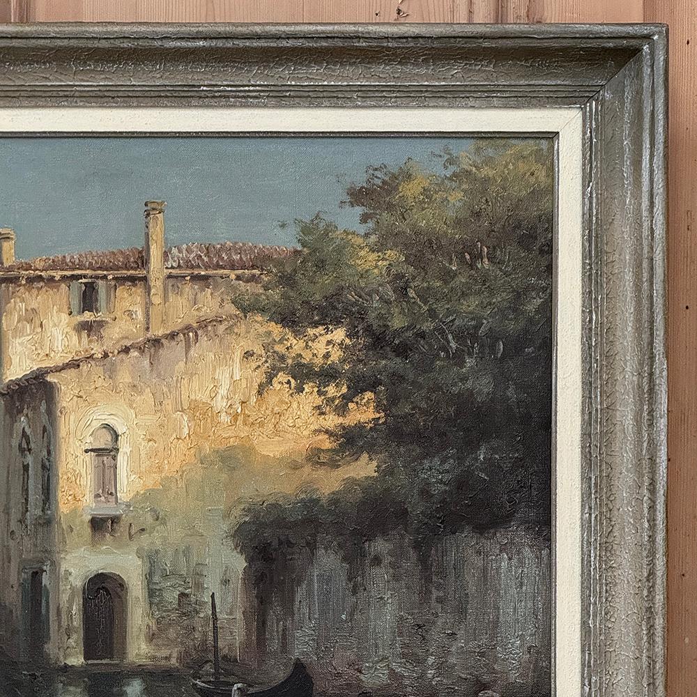 Antique Framed Oil Painting on Canvas of Venice by Mauretti In Good Condition For Sale In Dallas, TX