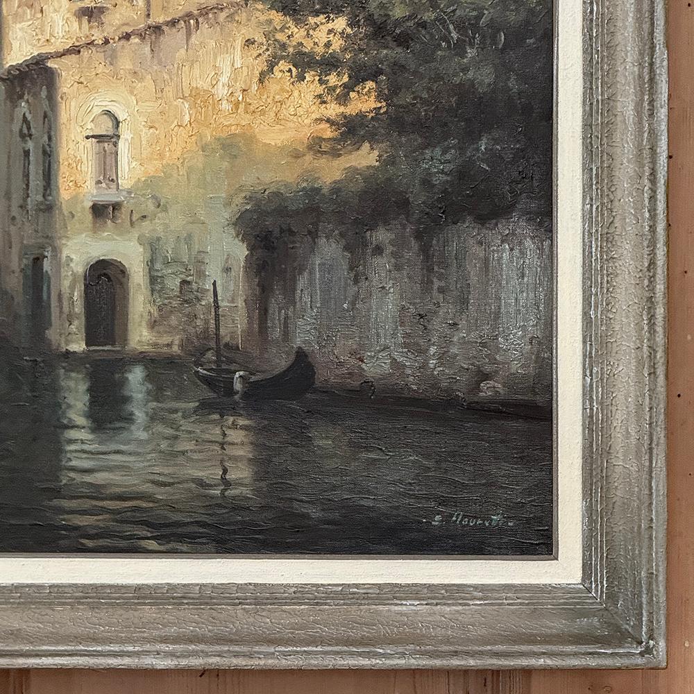 20th Century Antique Framed Oil Painting on Canvas of Venice by Mauretti For Sale