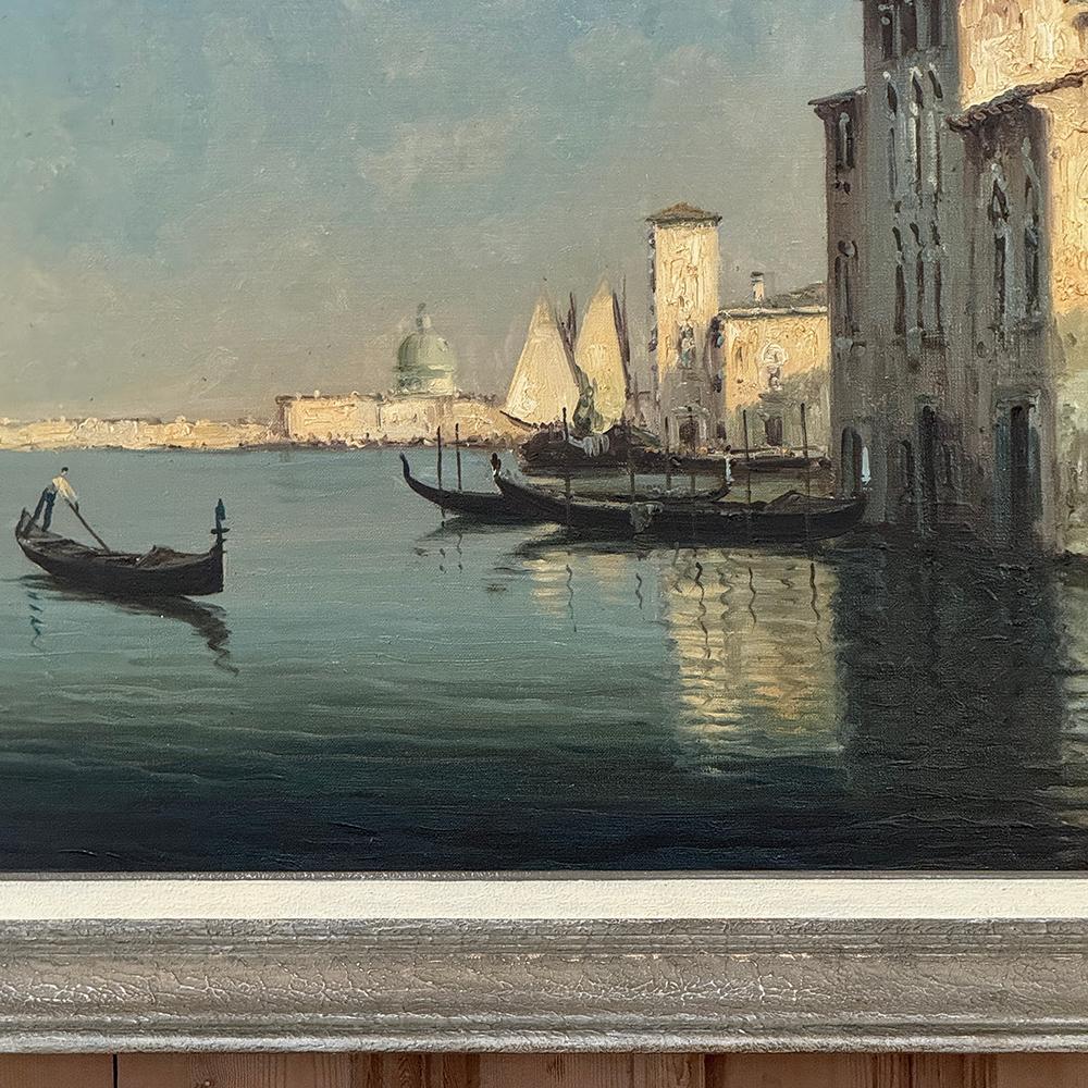 Antique Framed Oil Painting on Canvas of Venice by Mauretti For Sale 1