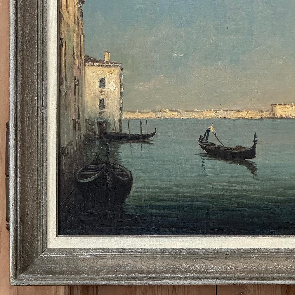 Antique Framed Oil Painting on Canvas of Venice by Mauretti For Sale 2