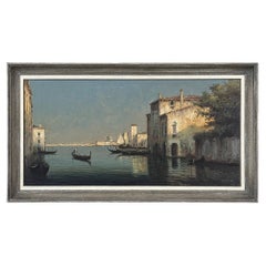 Antique Framed Oil Painting on Canvas of Venice by Mauretti