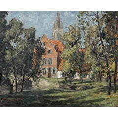 Antique Framed Oil Painting on Canvas signed DeMeer ~ 'View of Bruges'