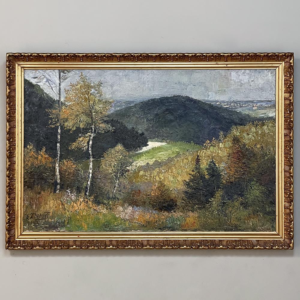 Hand-Painted Antique Framed Oil Painting on Canvas Signed E.X. Chaouet For Sale