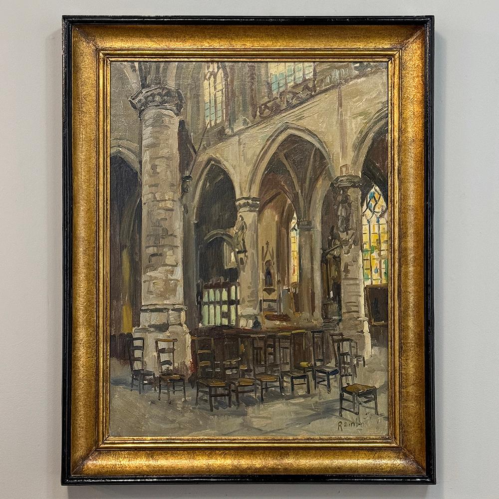 Hand-Painted Antique Framed Oil Painting on Canvas signed Rainbo For Sale
