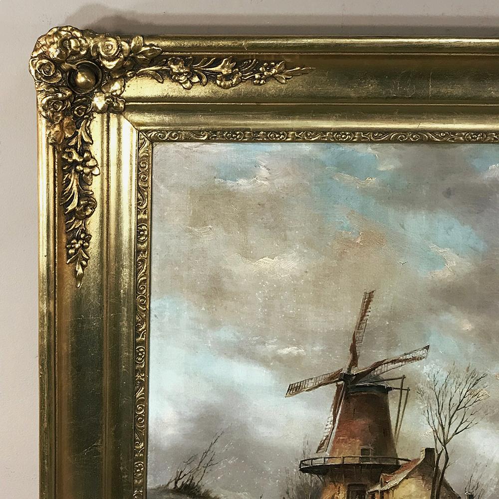 Dutch Antique Framed Oil Painting on Canvas 