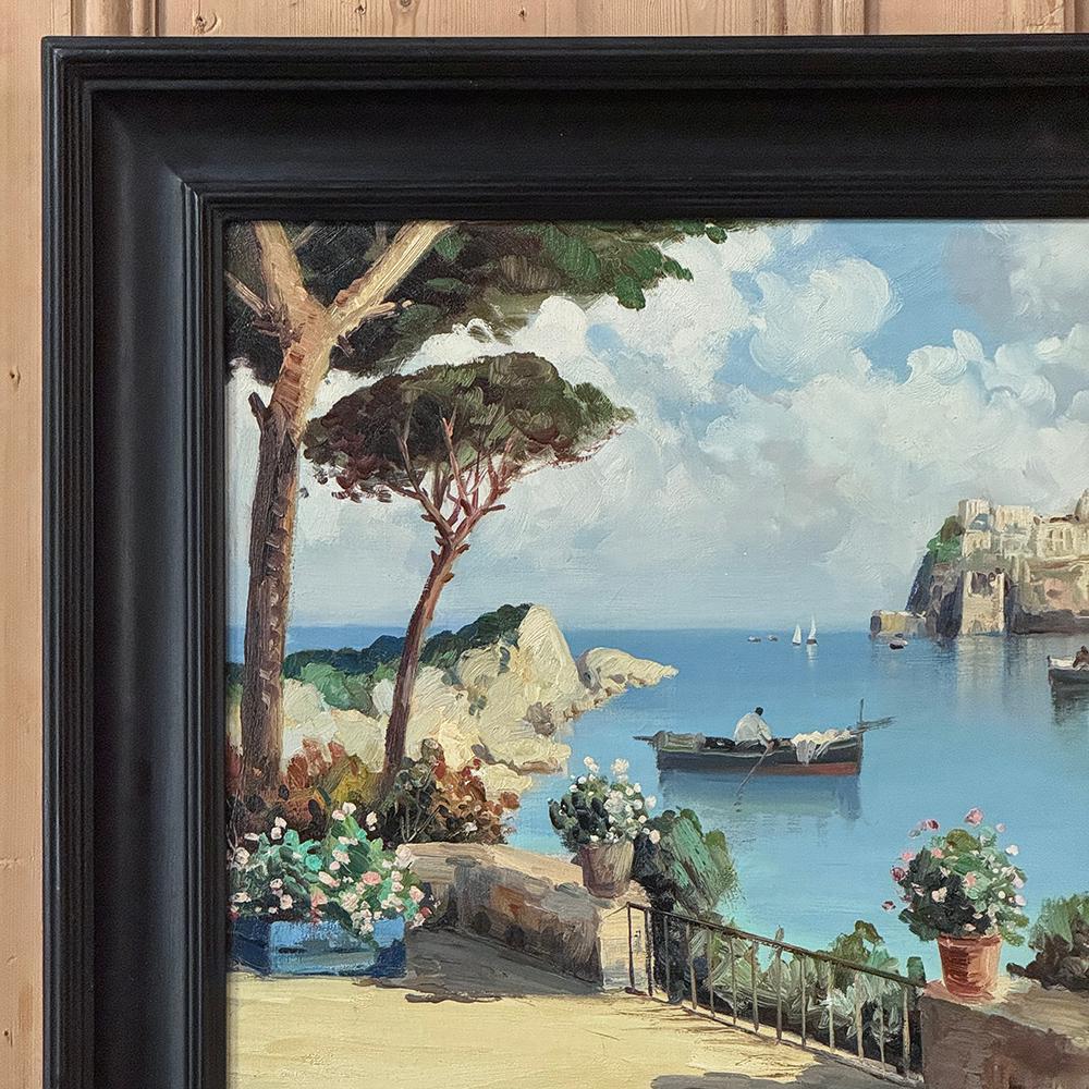 Hand-Painted Antique Framed Oil Painting on Panel of Capri by Carlo Ciappa (1890-1970) For Sale