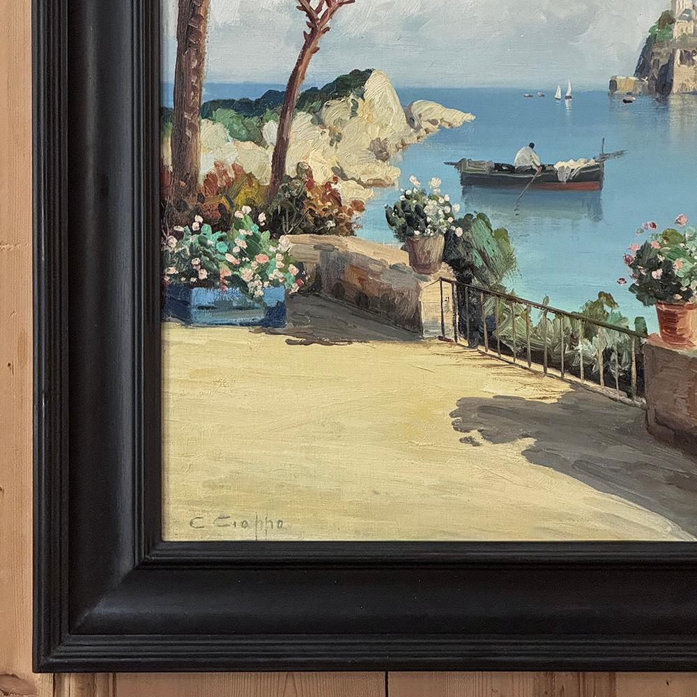 Wood Antique Framed Oil Painting on Panel of Capri by Carlo Ciappa (1890-1970) For Sale
