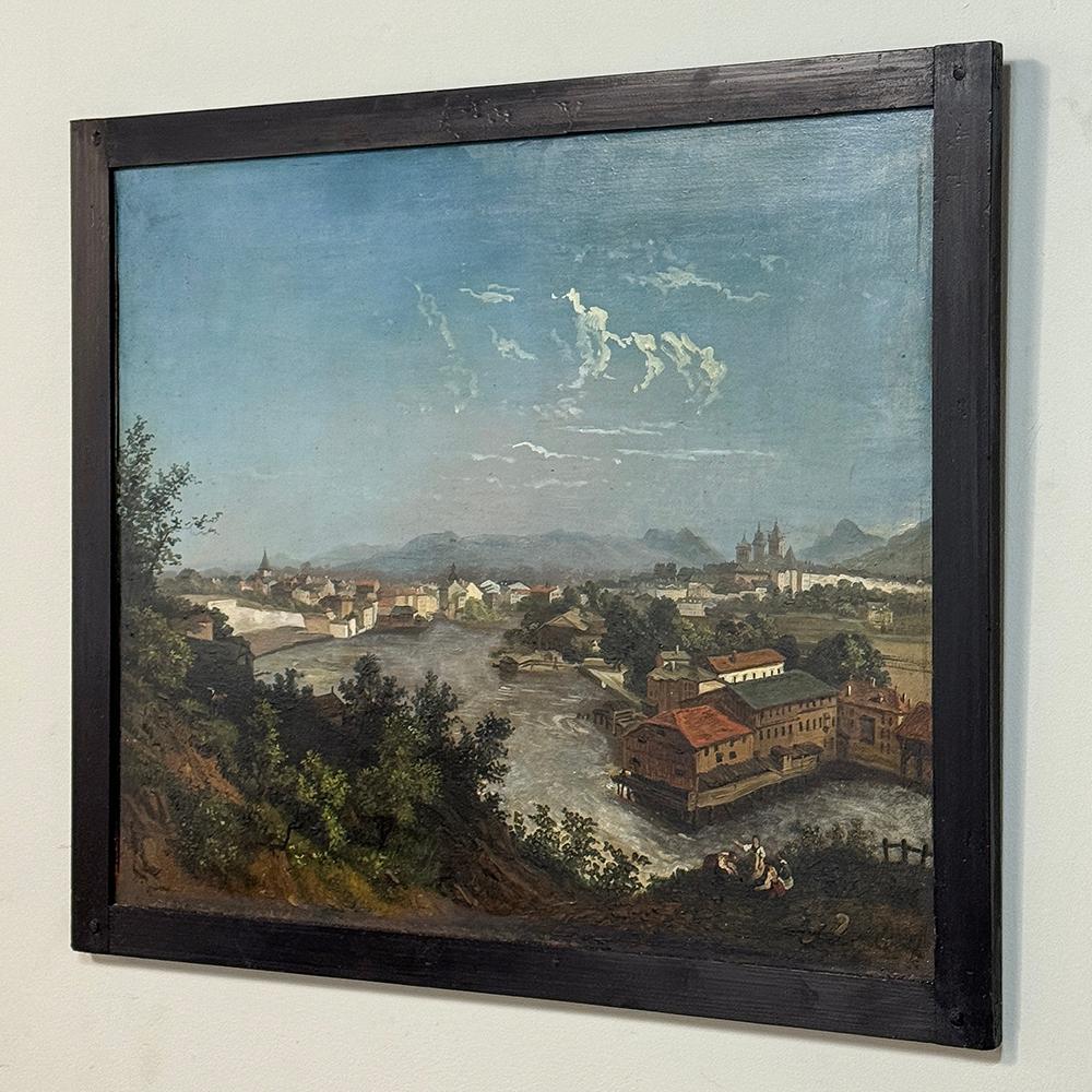 Peint à la main Peinture à l'huile sur panneau de bois de Wachau, Autriche, 18e siècle en vente