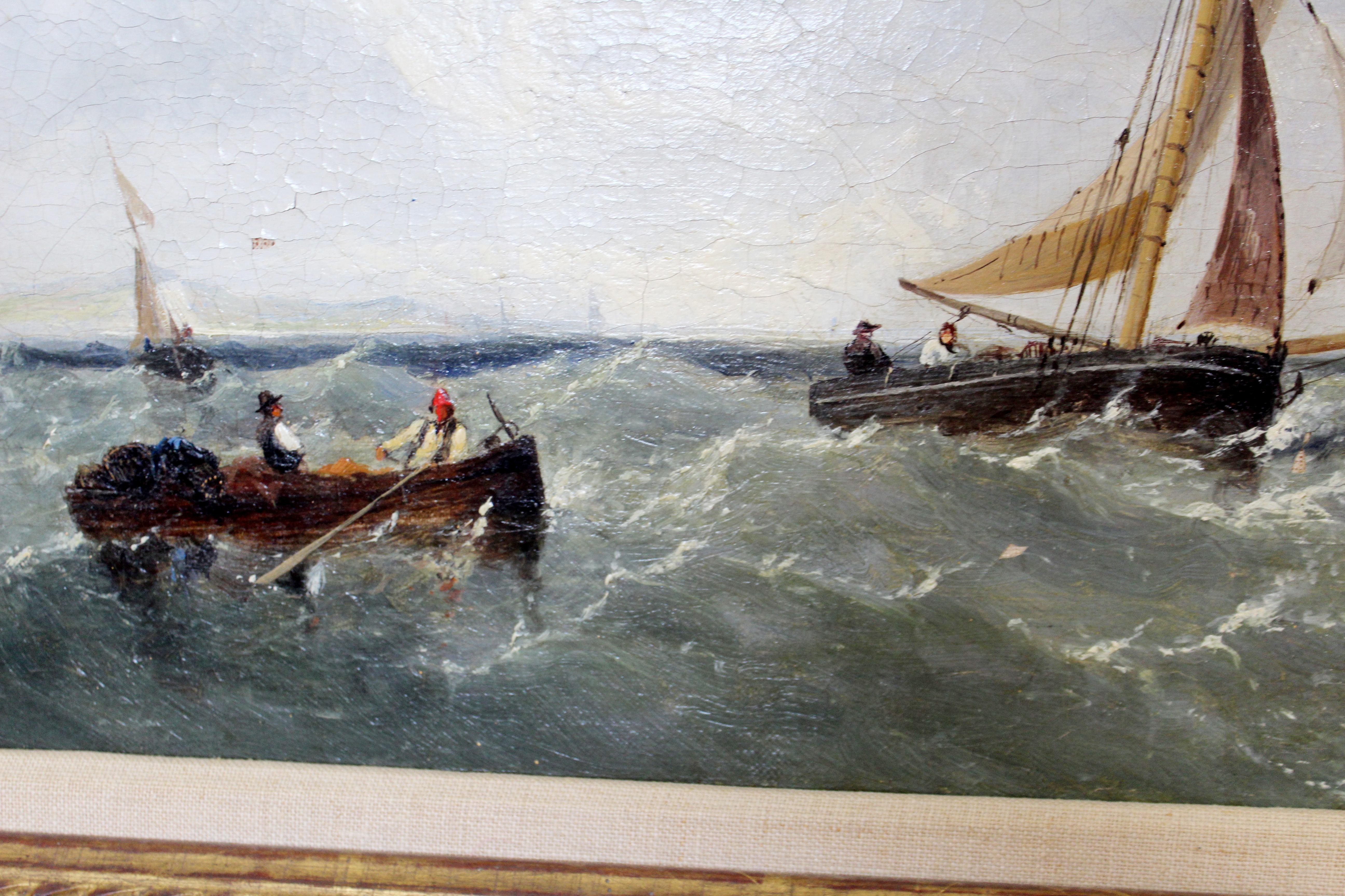 Mid-19th Century Antique Framed Oil Painting Signed by J. Meadows Nautical Scene Dated 1856 1800s