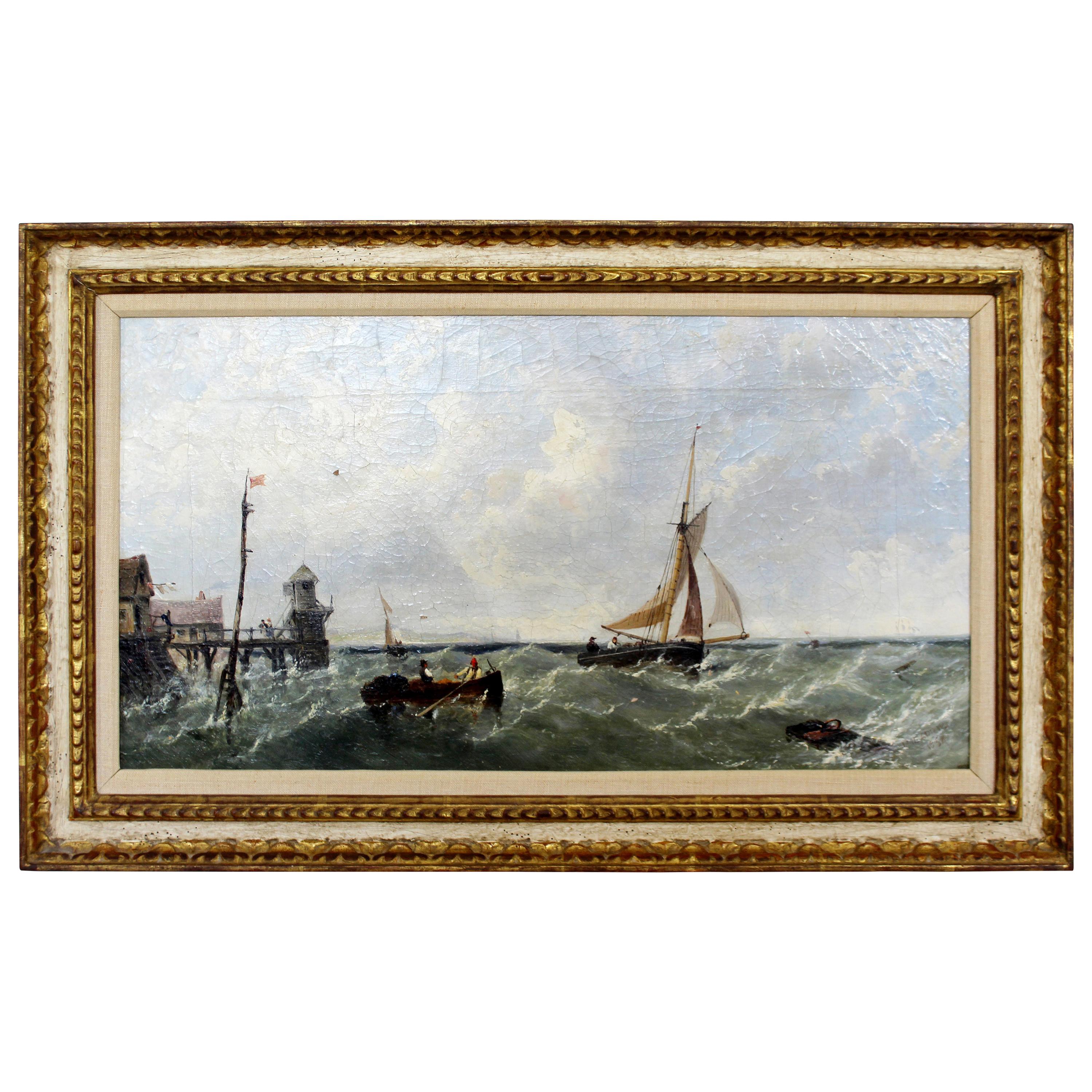 Antique Framed Oil Painting Signed by J. Meadows Nautical Scene Dated 1856 1800s