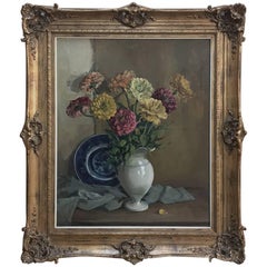 Antique Framed Oil Still Life on Canvas by R. Van Hoek