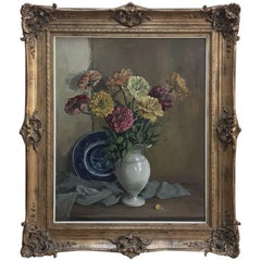 Antique Framed Oil Still Life on Canvas by R. Van Hoek