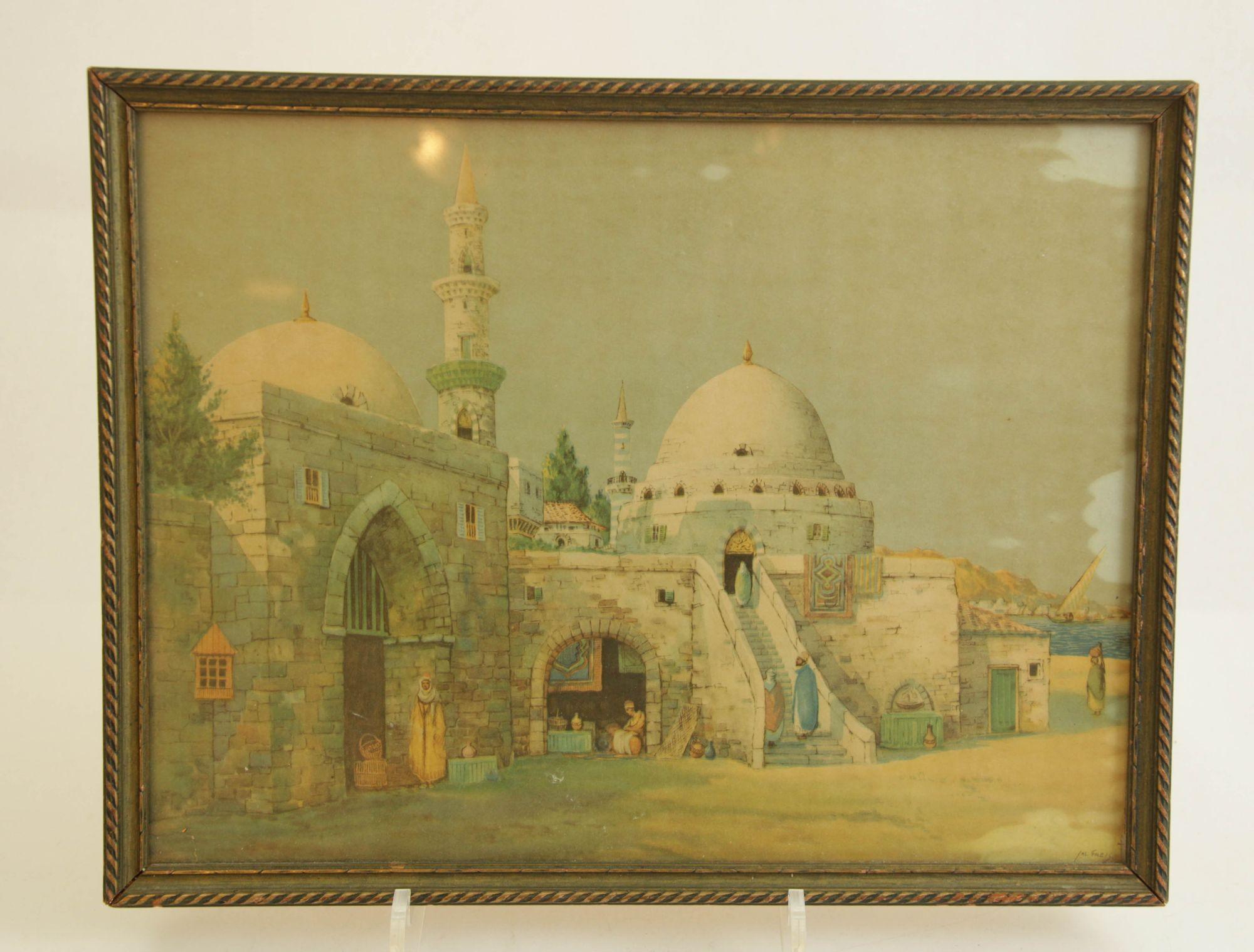 Antiker gerahmter orientalischer Druck von 