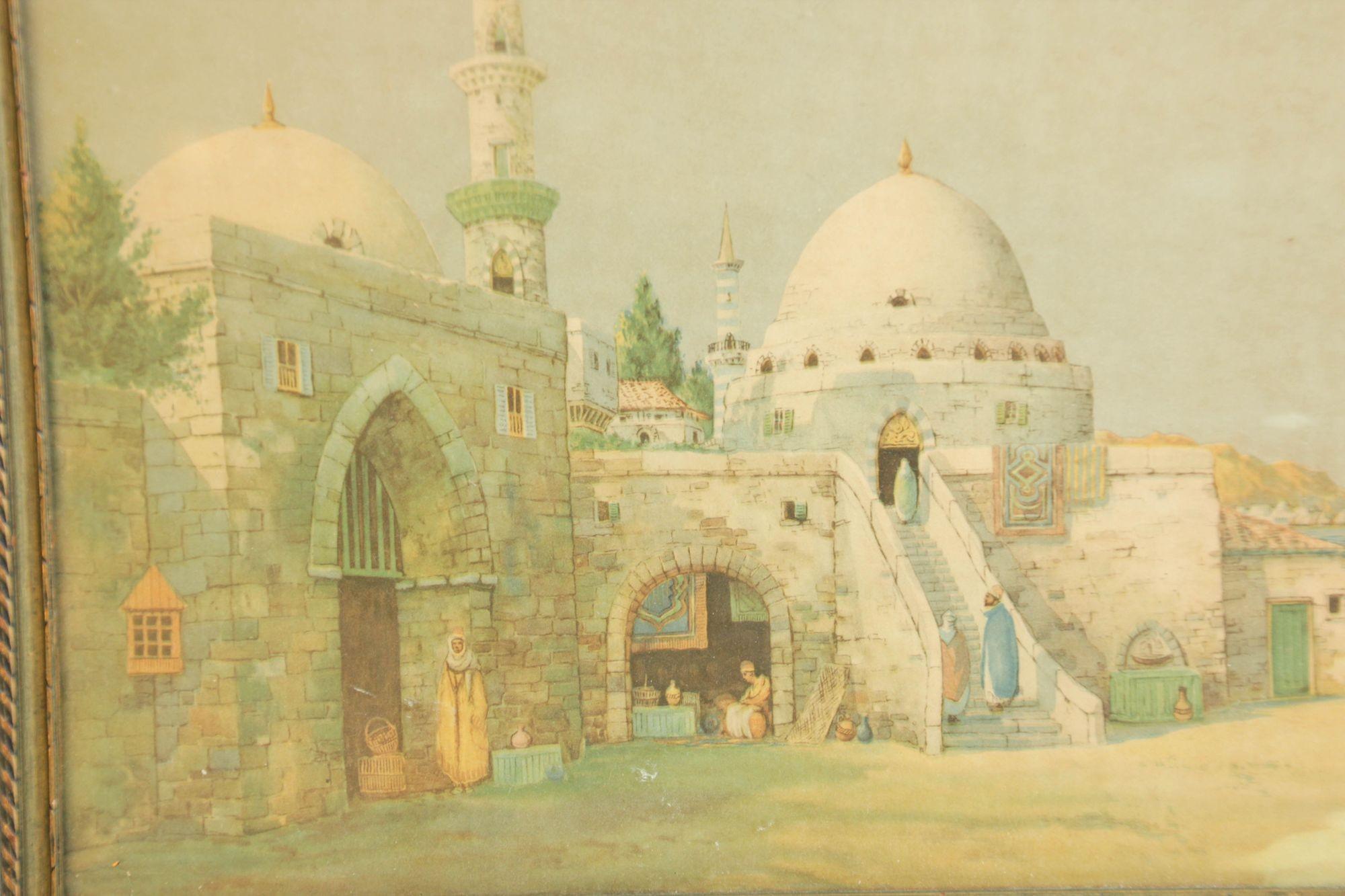 Antiker gerahmter orientalischer Druck von „Midday in Algiers“ nach James Greig, 1926 im Zustand „Gut“ im Angebot in North Hollywood, CA