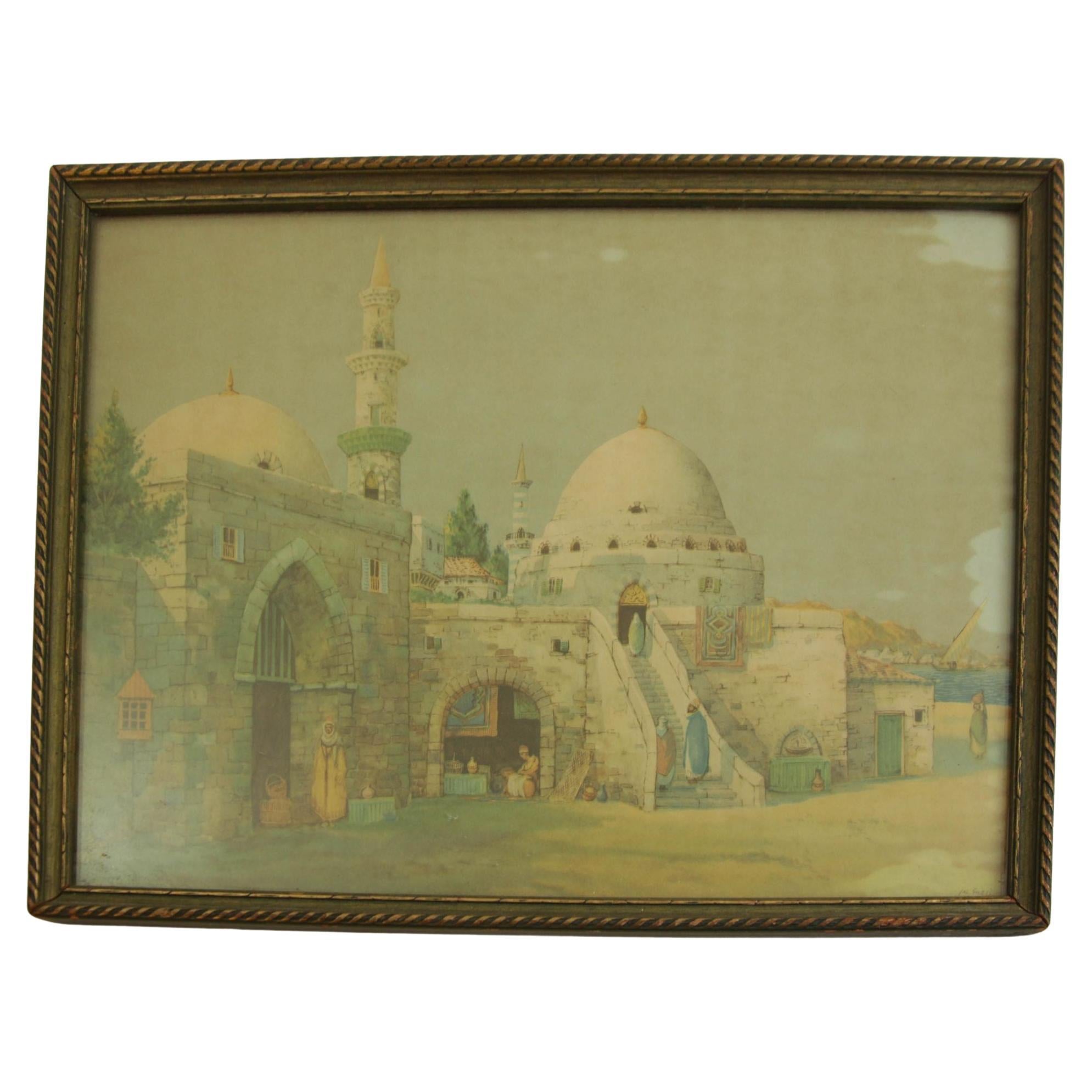 Stampa antica orientalista incorniciata di "Mezzogiorno ad Algeri" di James Greig 1926