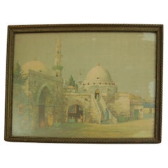 Grabado orientalista antiguo enmarcado de "Mediodía en Argel" según James Greig 1926
