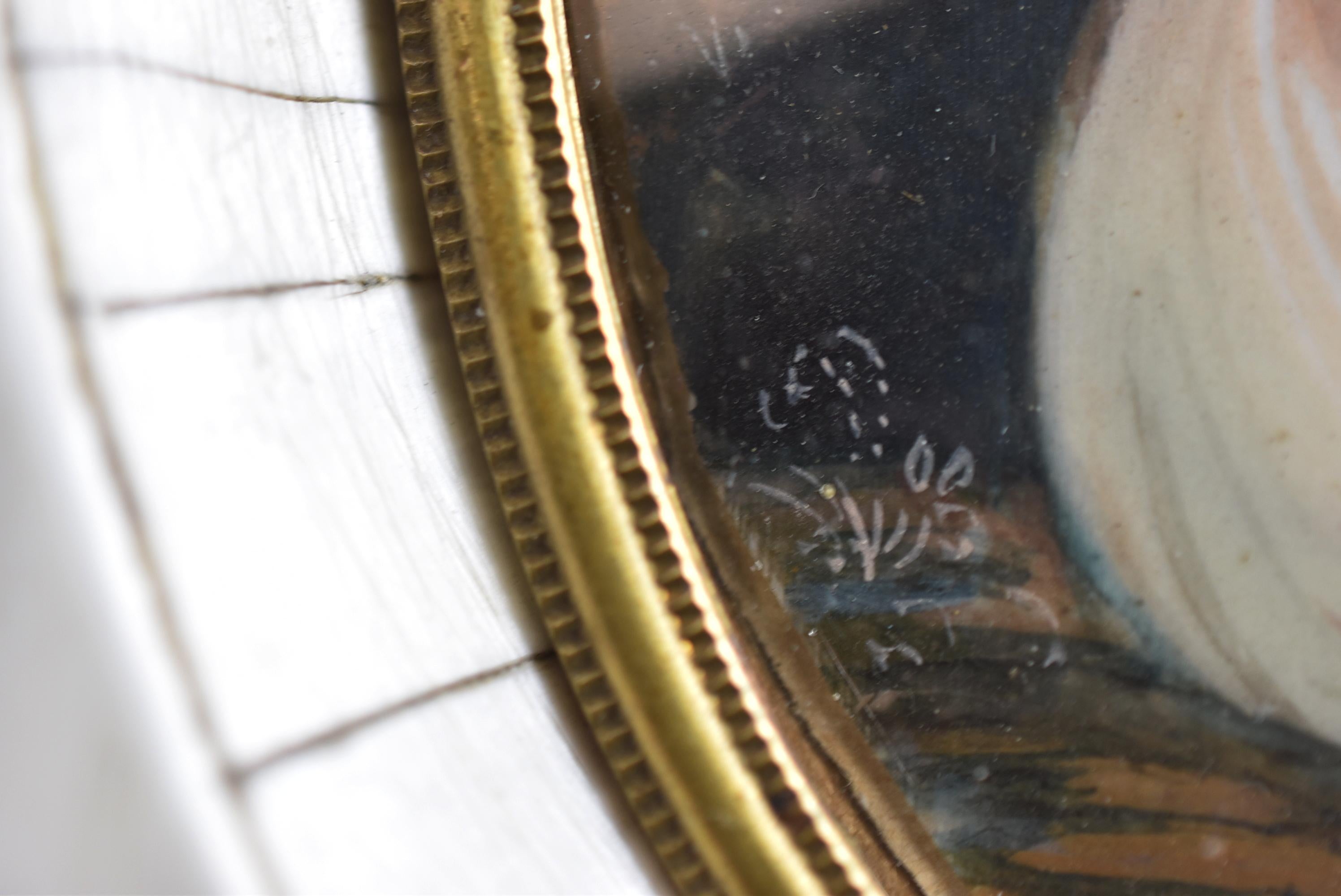 Antique Framed Oval Miniature Portraits Lady & Gentleman with Dog In Good Condition For Sale In Toledo, OH
