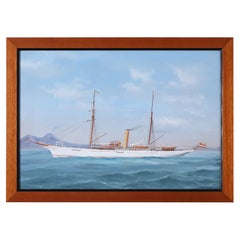 Antique Framed Painting of a Yacht by Antonio De Simone