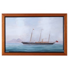 Antique Framed Painting of a Yacht by Antonio De Simone