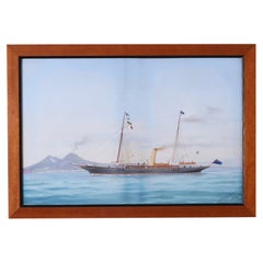 Antique Framed Painting of a Yacht by Antonio De Simone