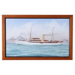 Antikes gerahmtes Gemälde einer Yacht von Luca Papaluca