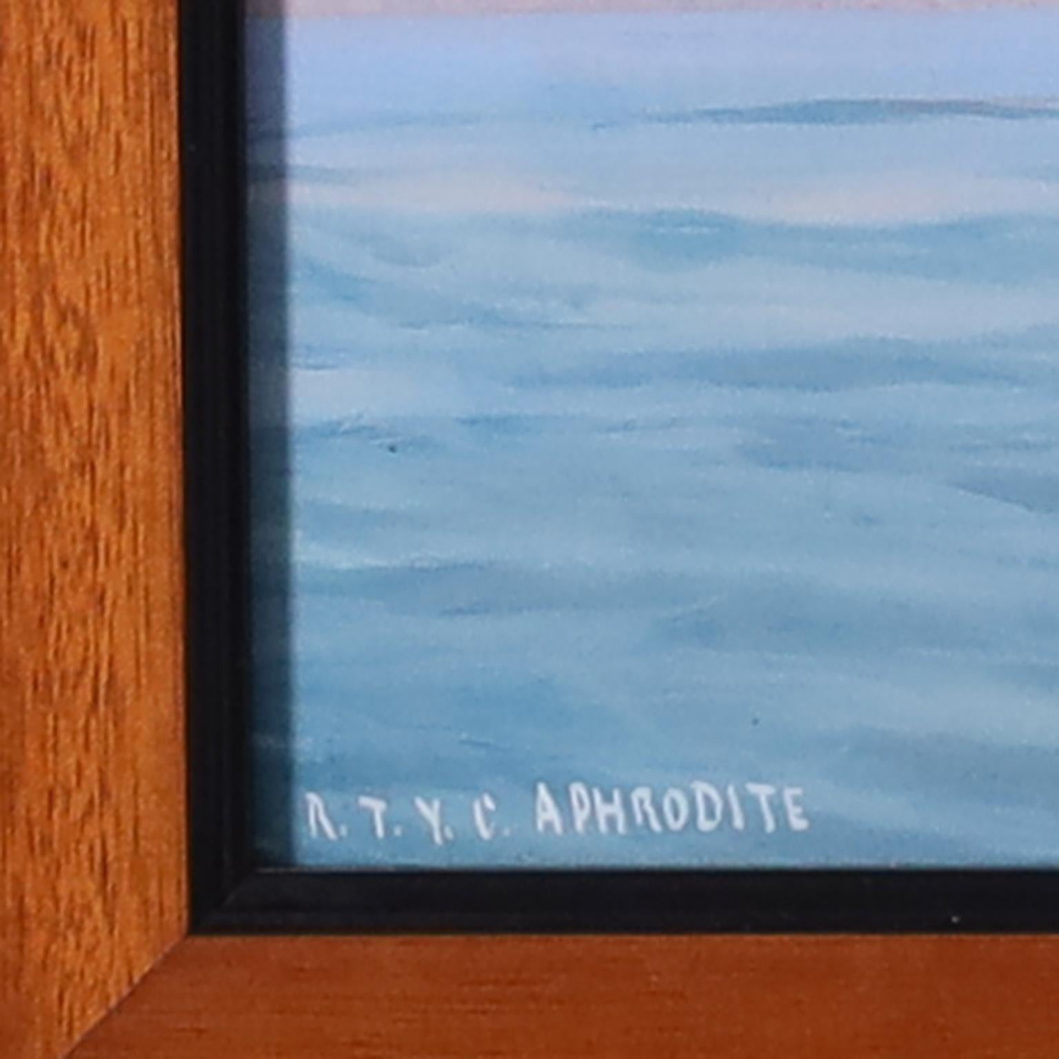 Hand-Painted Antique Framed Painting of an English Yacht By Antonio De Simone