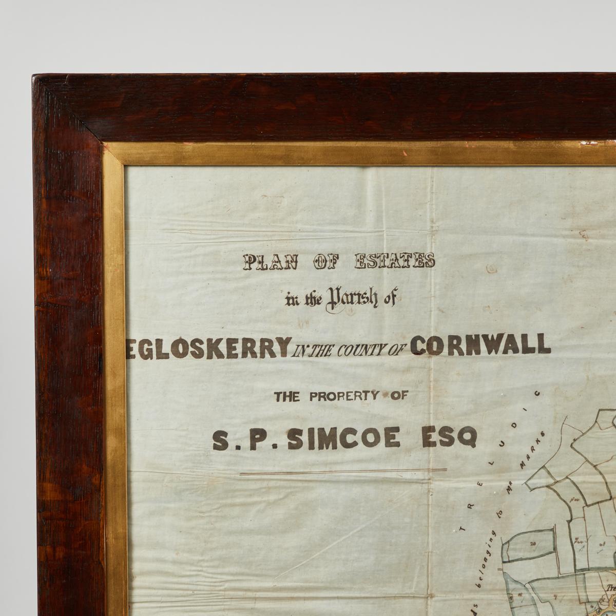 Antike gerahmte Karte von Cornwall mit Feder und Tinte auf Stoff aus dem frühen 19 (Englisch) im Angebot