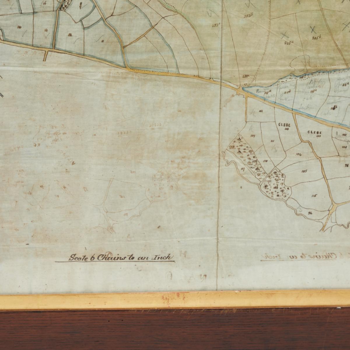 Antike gerahmte Karte von Cornwall mit Feder und Tinte auf Stoff aus dem frühen 19 im Zustand „Gut“ im Angebot in Los Angeles, CA