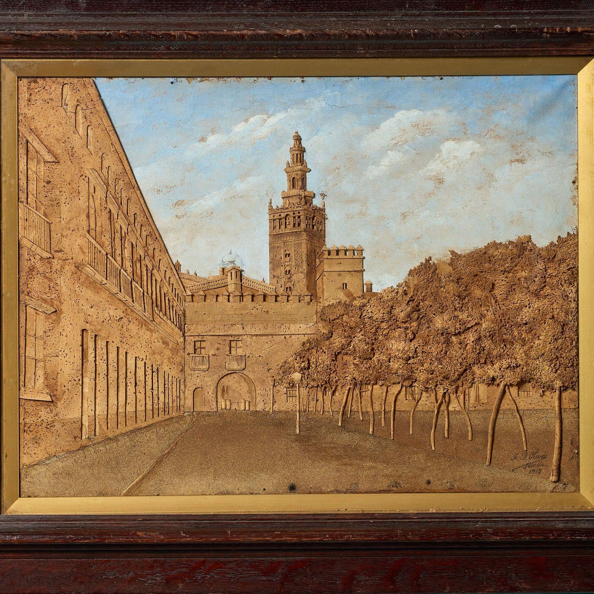 Photo ancienne encadrée de la Catedral de Sevilla en liège État moyen - En vente à Wormelow, Herefordshire