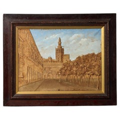 Antique Framed Picture of Catedral de Sevilla Made From Cork