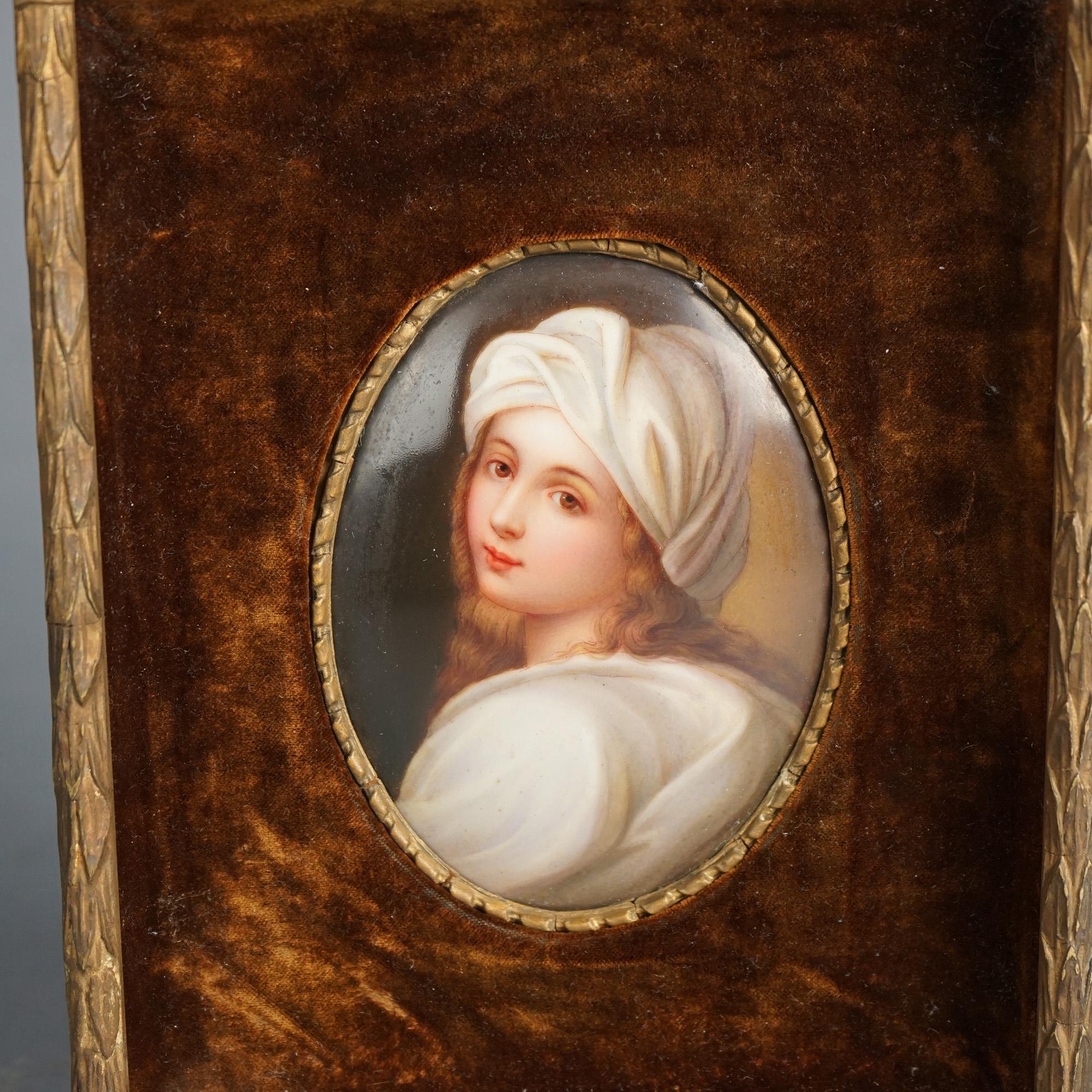 Antique Framed Porcelain Portrait Plaque of a Beatrice of Cenci in Velvet Line Frame, C1890

Measures - 9