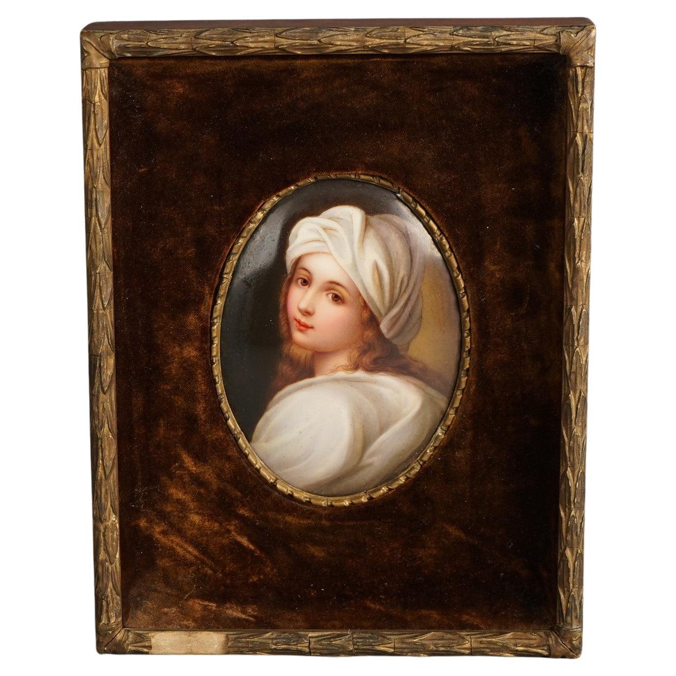 Antique Framed Porcelain Portrait Plaque of a Beatrice of Cenci C1890