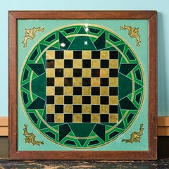 Antique Framed Reverse Painted on Glass Game Board