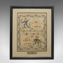 Antique Framed Sampler, English, Cross-Stitch, Apprentice, Victorian, Dated 1896