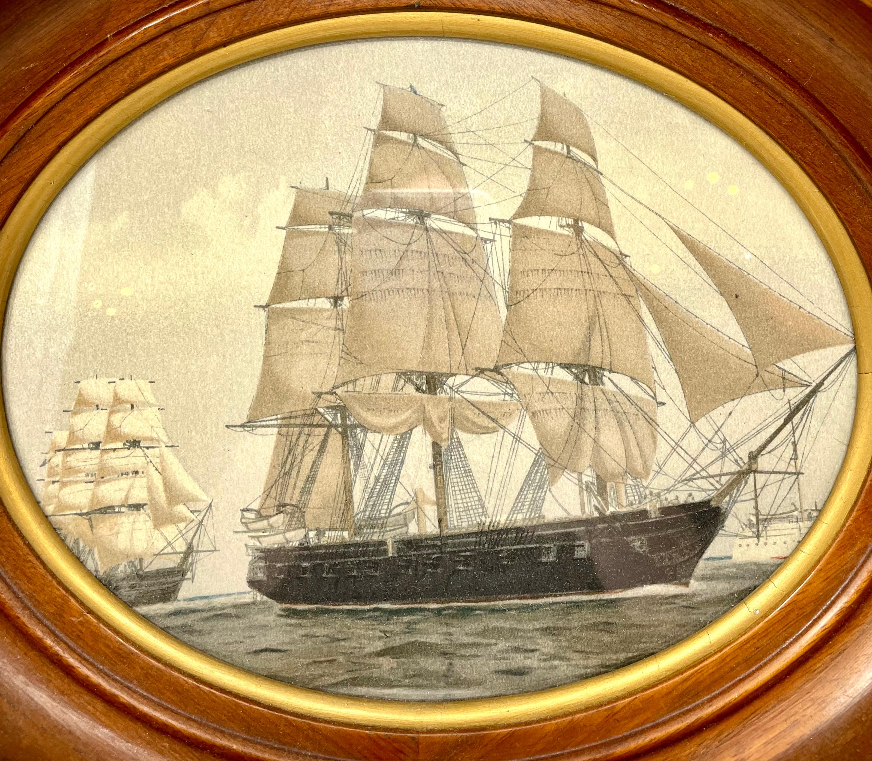 Ship lithograph in antique frame. 