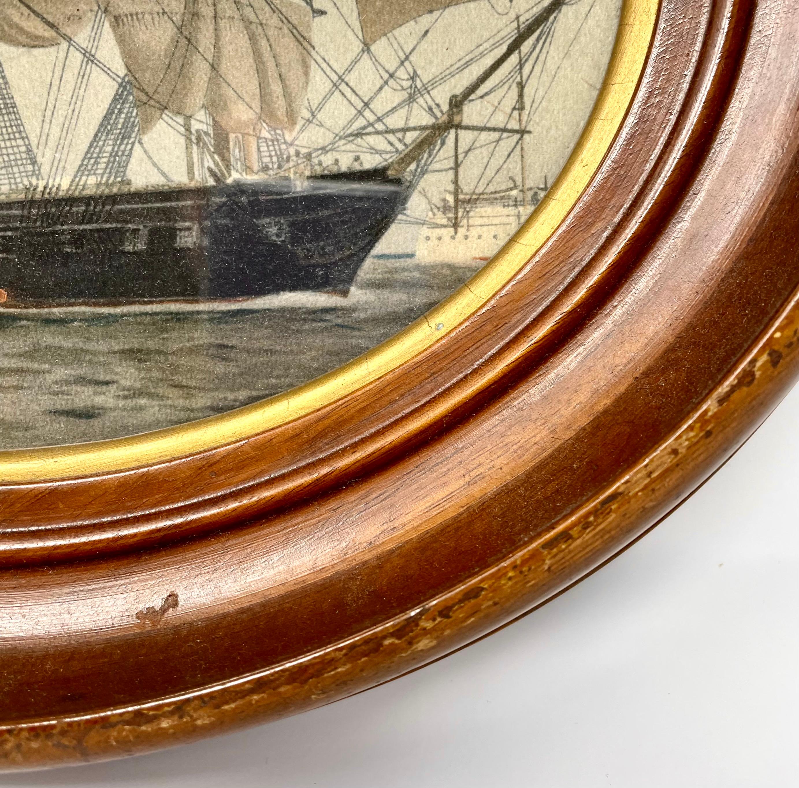 English Ship Lithograph in Antique Frame