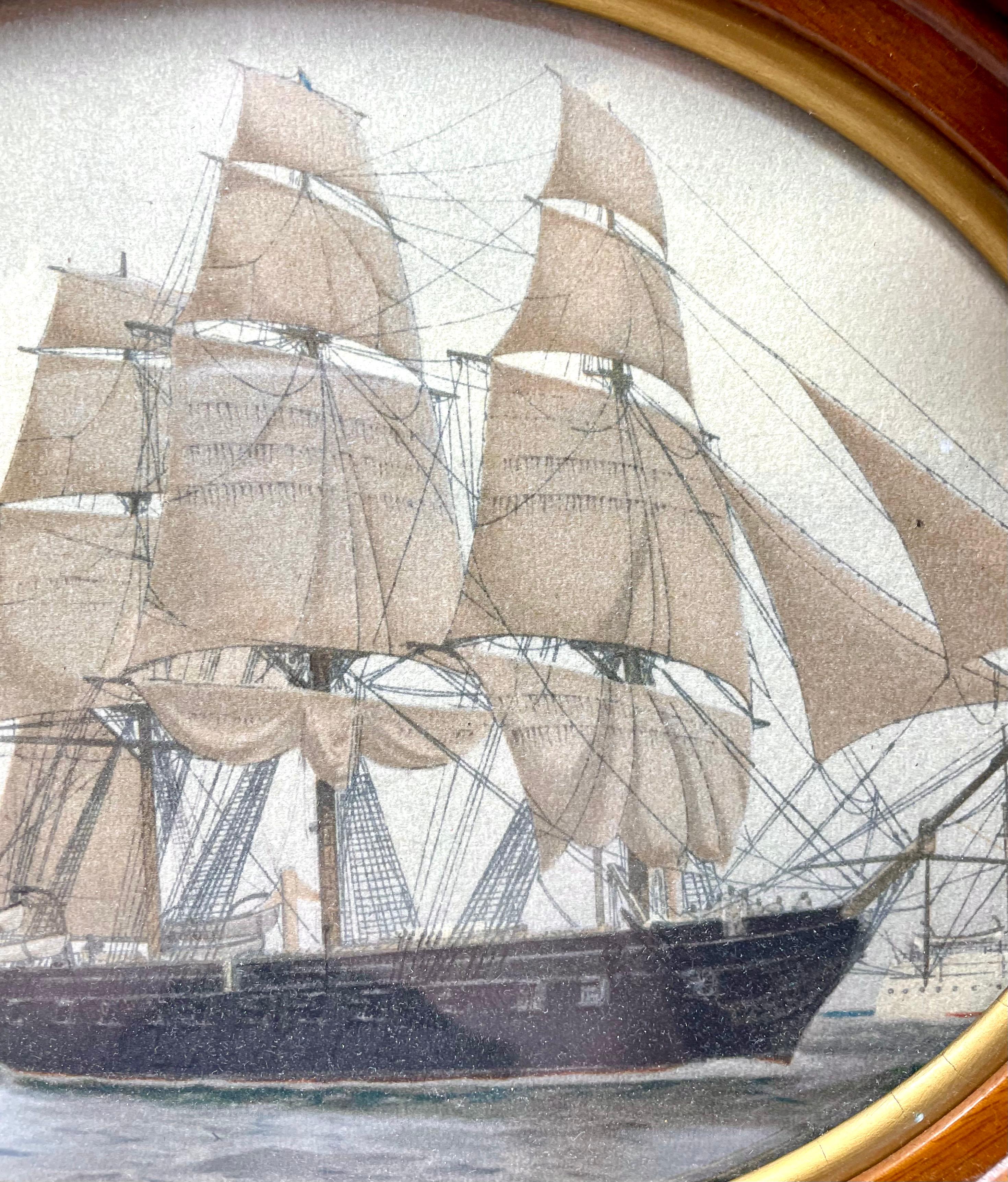 Ship Lithograph in Antique Frame In Good Condition In New Orleans, LA