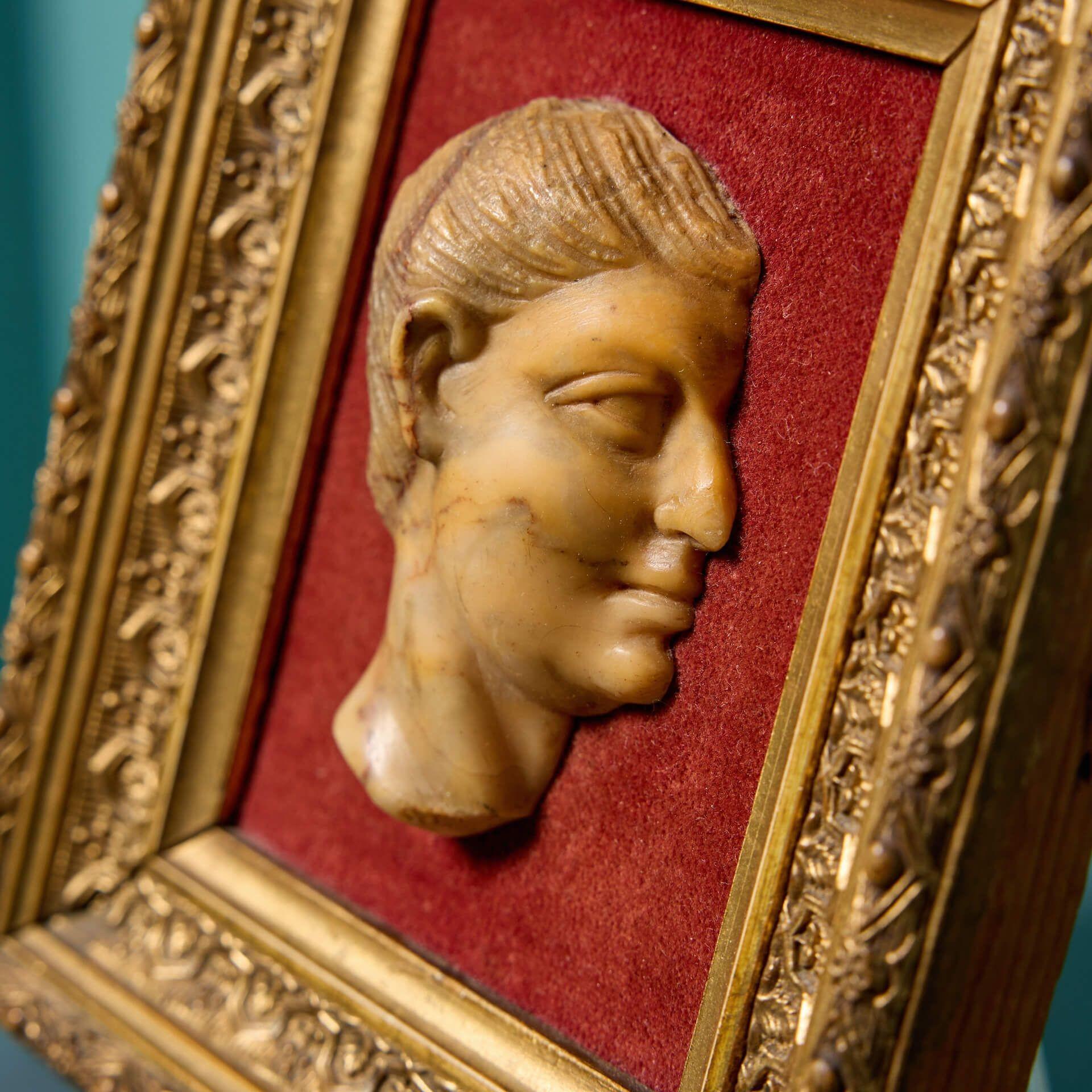 English Antique Framed Siena Marble Roman Bust For Sale